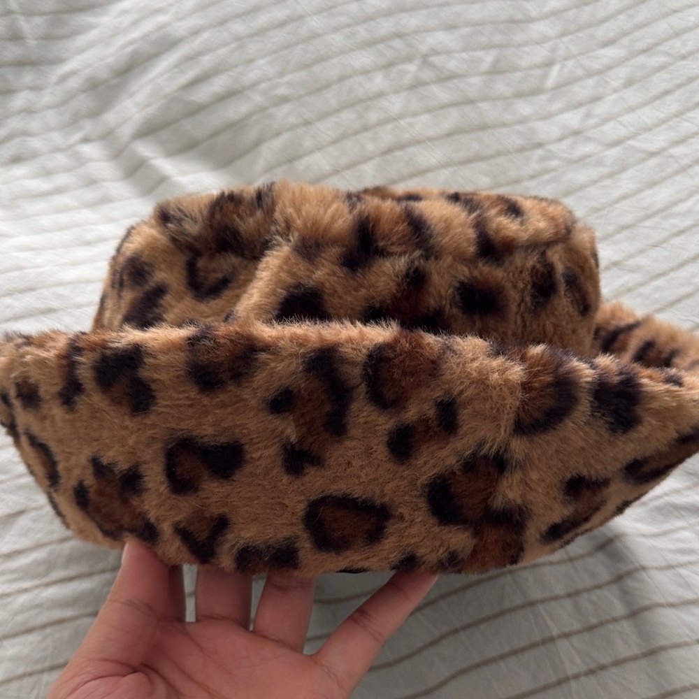 bp Faux Fur Leopard Bucket Hat in Brown and Black